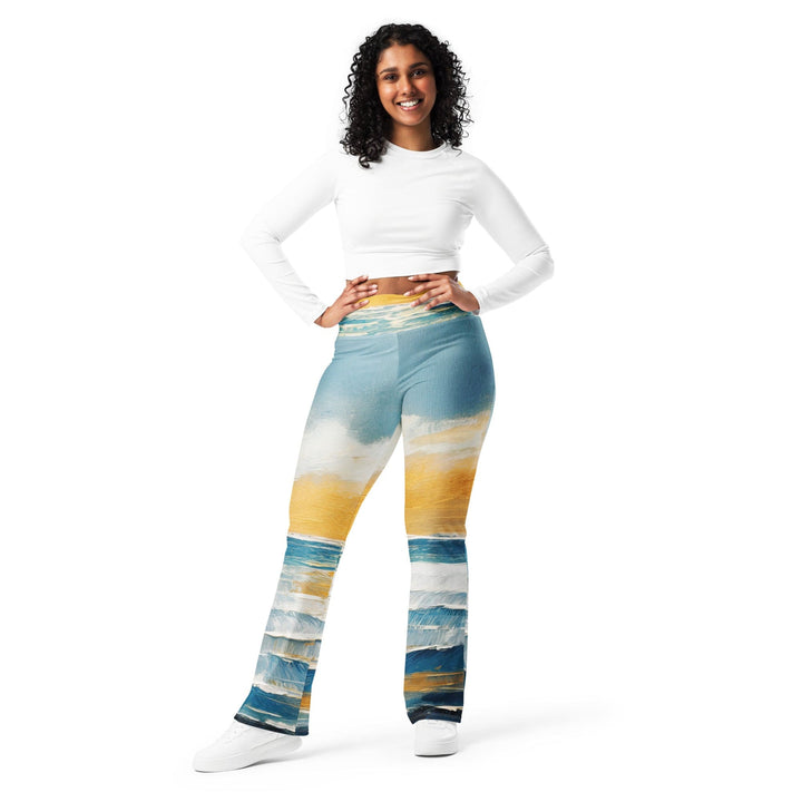 Womens Flare Leggings - Blue Ocean Golden Sunset Print