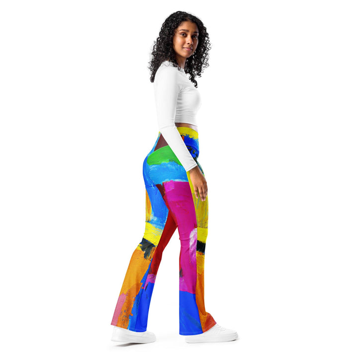 Womens Flare Leggings - Blue Red Abstract Pattern