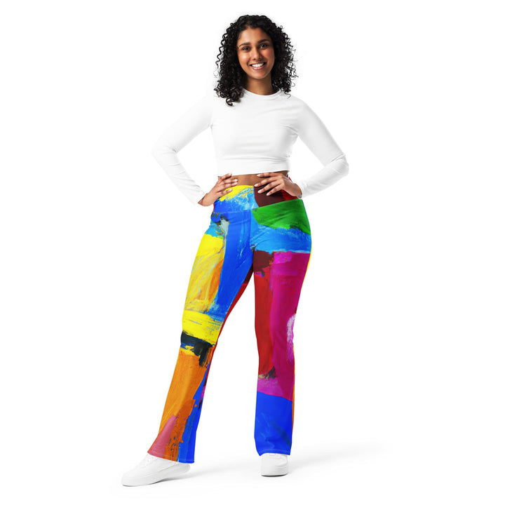 Womens Flare Leggings - Blue Red Abstract Pattern