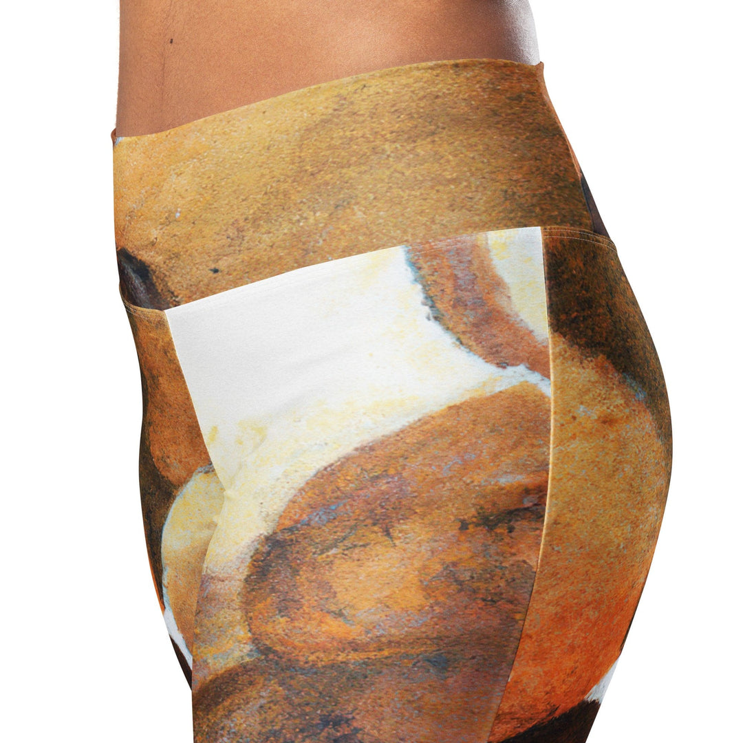 Womens Flare Leggings - Brown White Stone Pattern