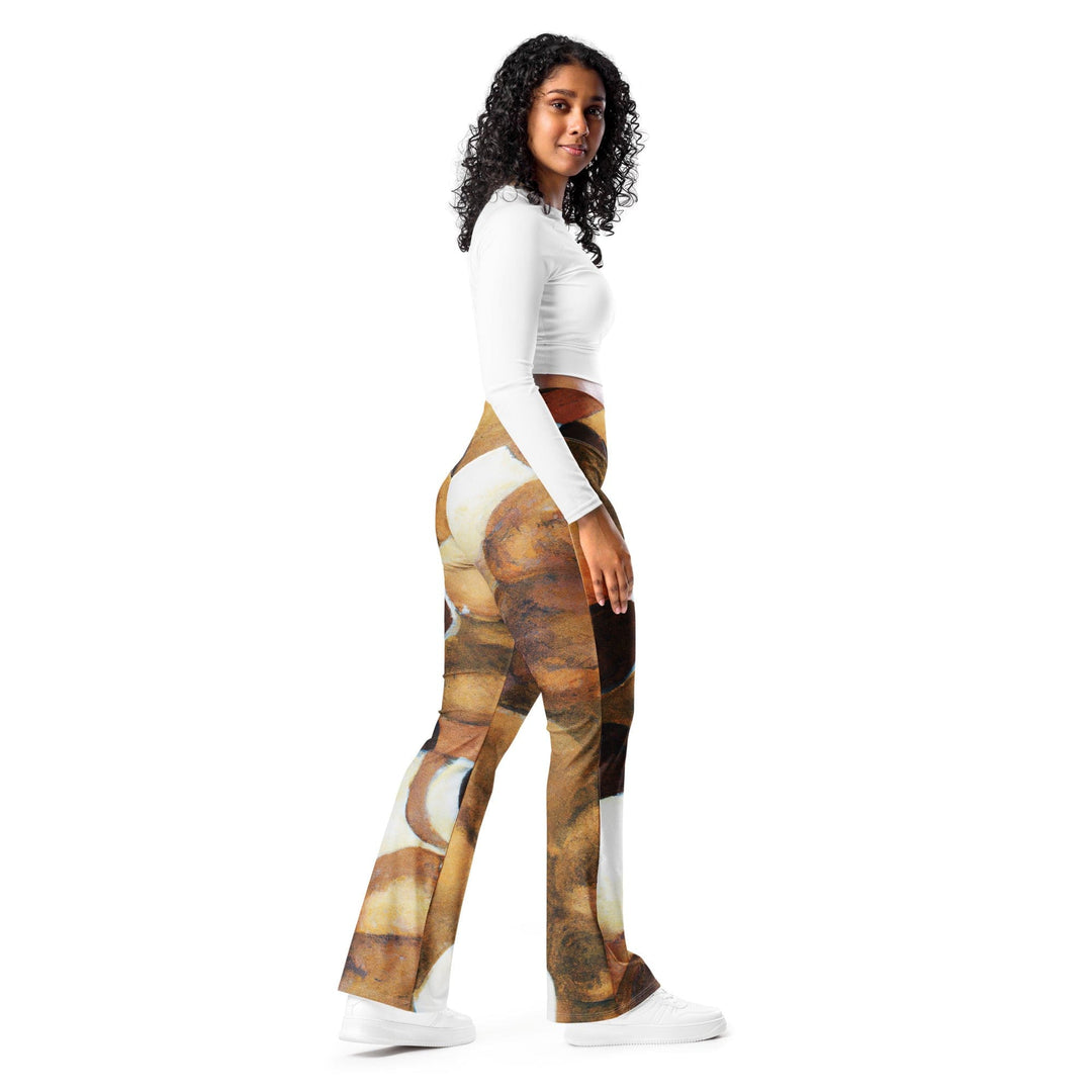 Womens Flare Leggings - Brown White Stone Pattern