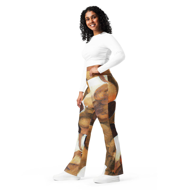 Womens Flare Leggings - Brown White Stone Pattern