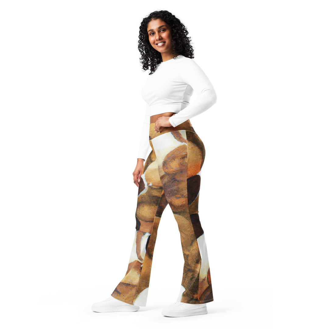 Womens Flare Leggings - Brown White Stone Pattern