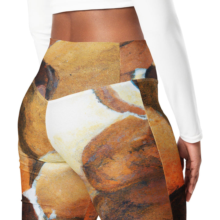 Womens Flare Leggings - Brown White Stone Pattern