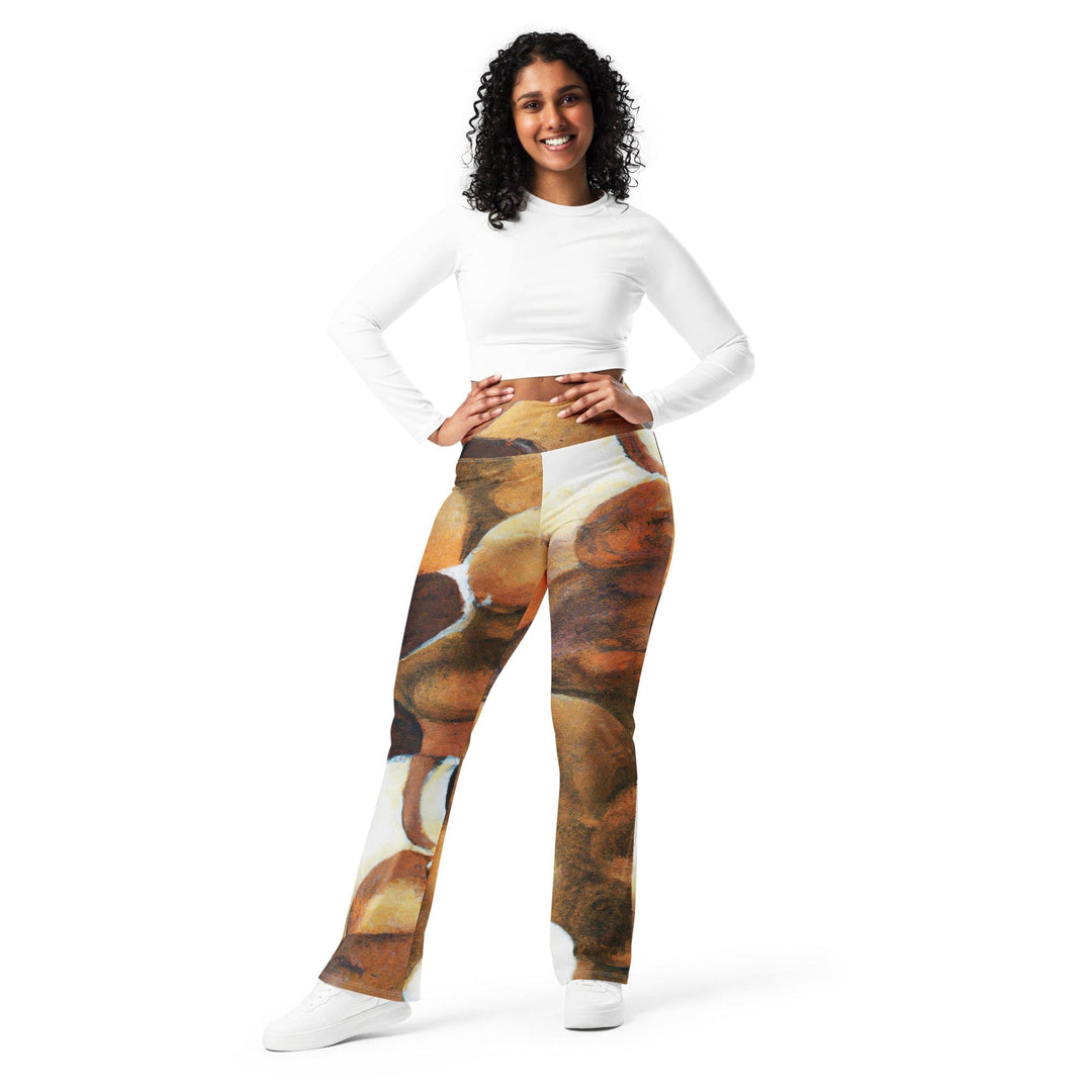 Womens Flare Leggings - Brown White Stone Pattern