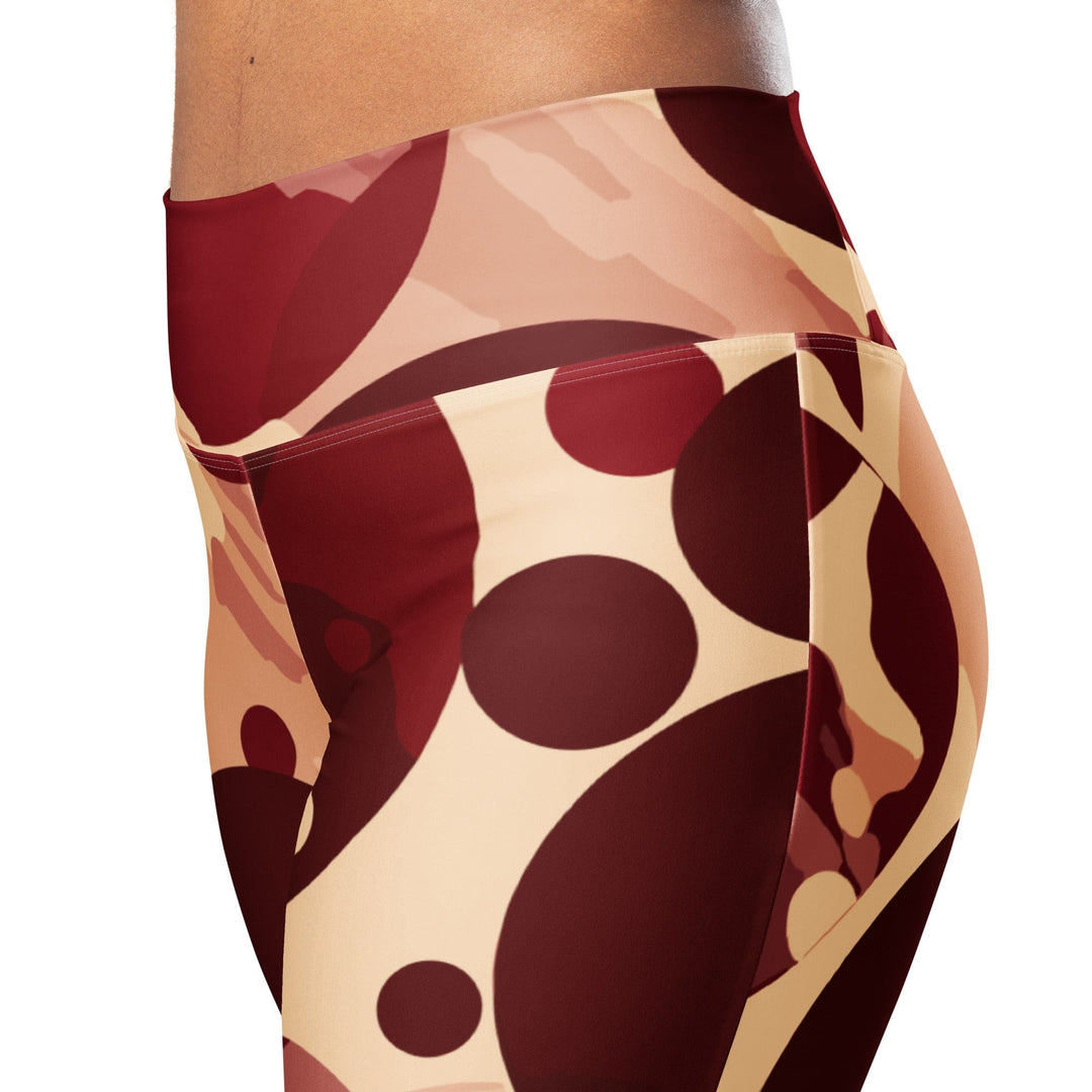 Womens Flare Leggings - Burgundy Beige Circular Print