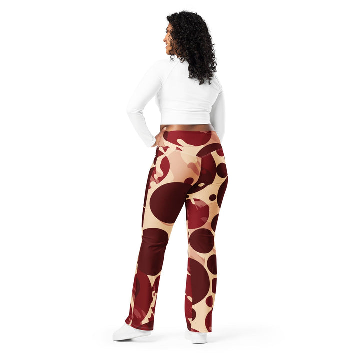 Womens Flare Leggings - Burgundy Beige Circular Print