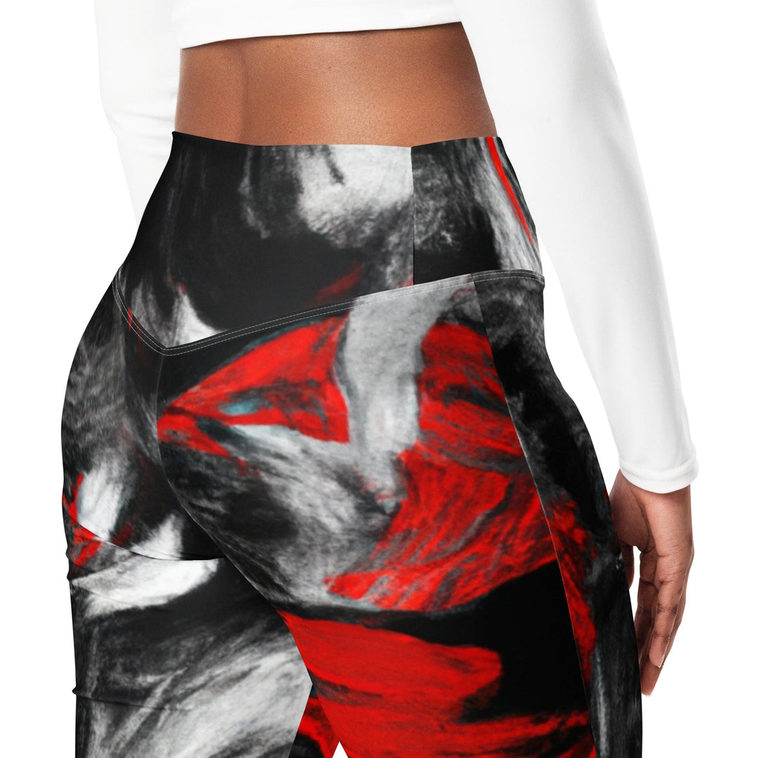 Womens Flare Leggings - Decorative Black Red White Abstract Seamless