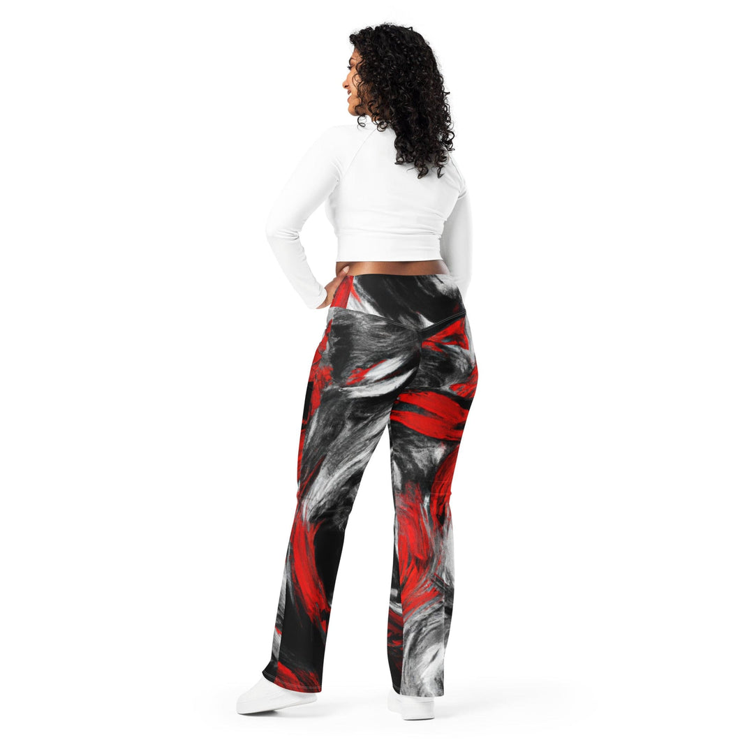Womens Flare Leggings - Decorative Black Red White Abstract Seamless