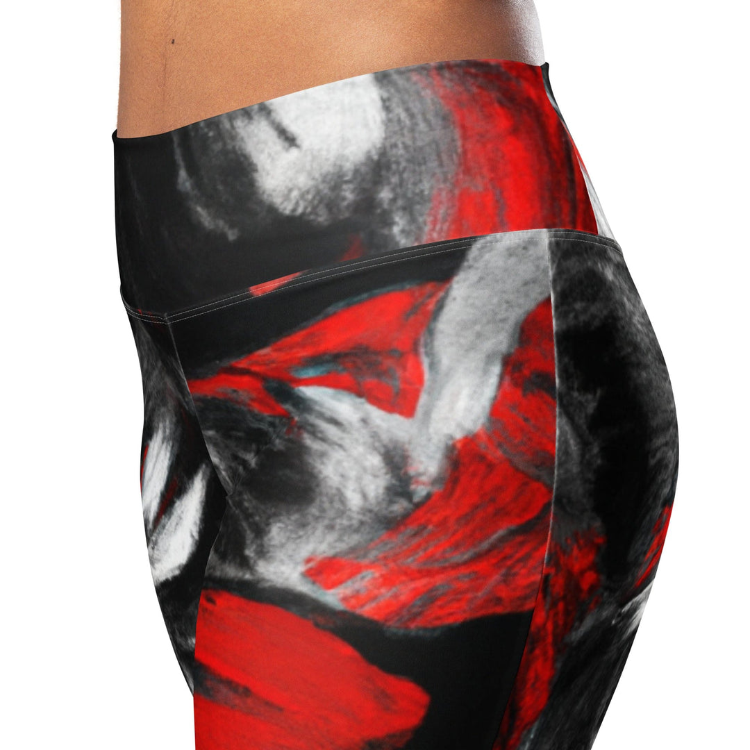 Womens Flare Leggings - Decorative Black Red White Abstract Seamless