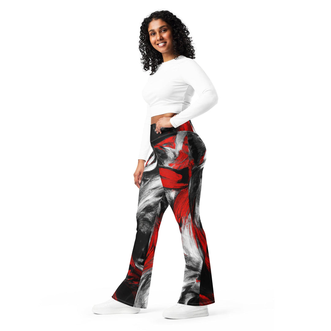 Womens Flare Leggings - Decorative Black Red White Abstract Seamless