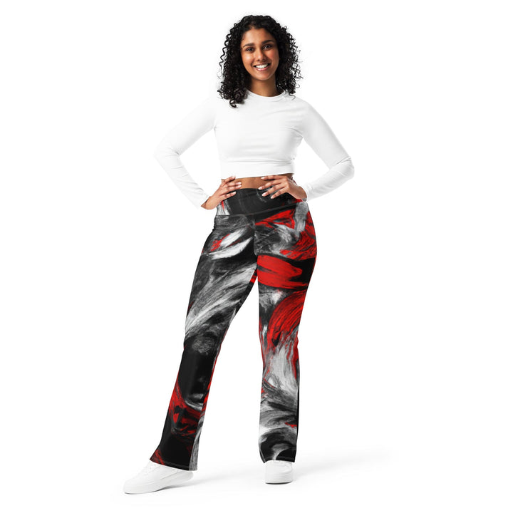 Womens Flare Leggings - Decorative Black Red White Abstract Seamless