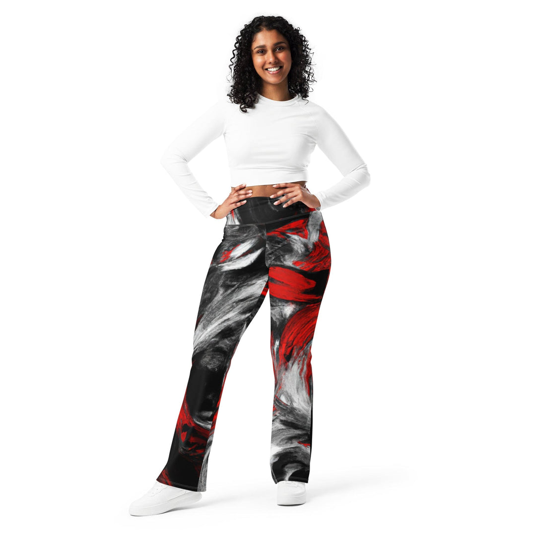 Womens Flare Leggings - Decorative Black Red White Abstract Seamless
