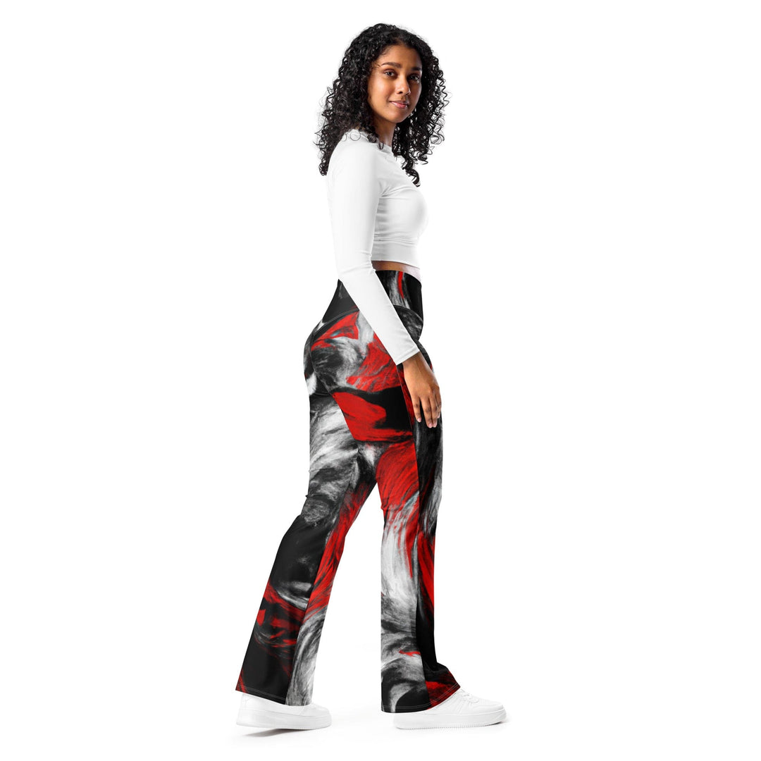 Womens Flare Leggings - Decorative Black Red White Abstract Seamless