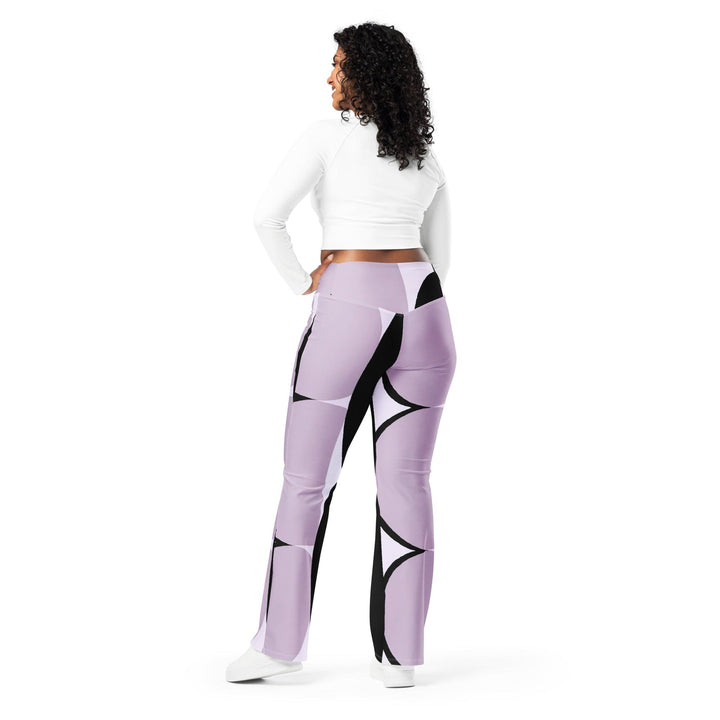 Womens Flare Leggings - Geometric Lavender and Black Pattern