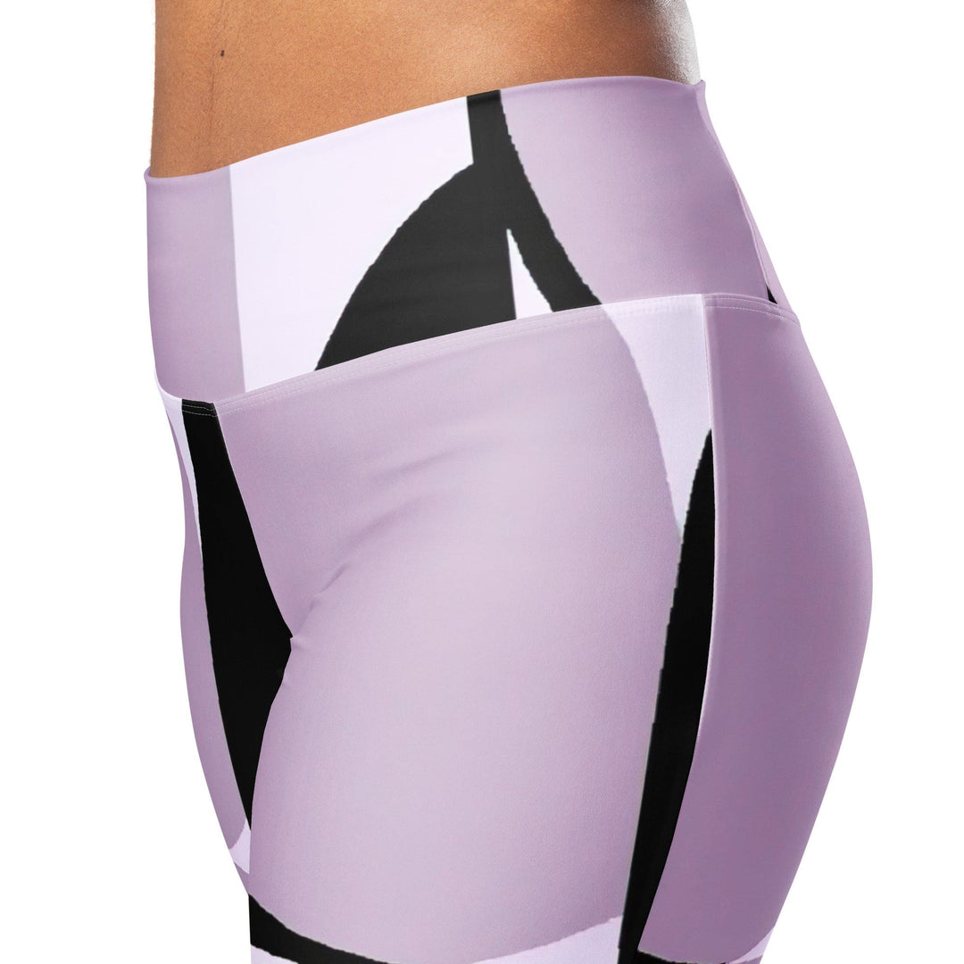 Womens Flare Leggings - Geometric Lavender and Black Pattern
