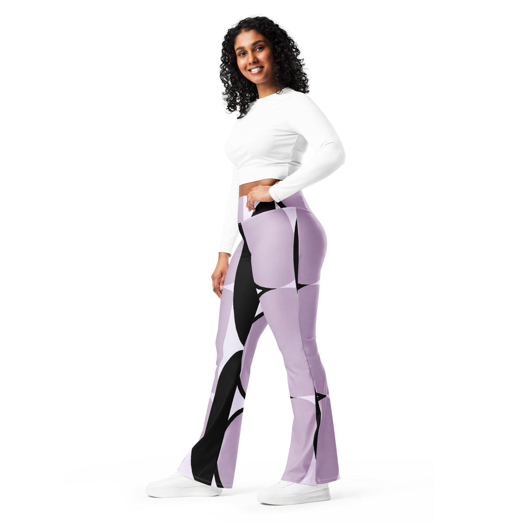 Womens Flare Leggings - Geometric Lavender and Black Pattern
