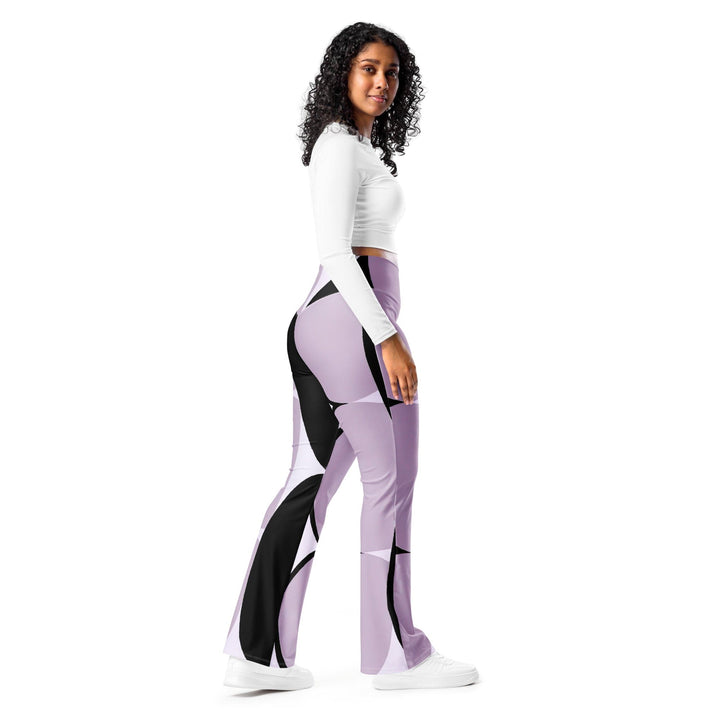 Womens Flare Leggings - Geometric Lavender and Black Pattern