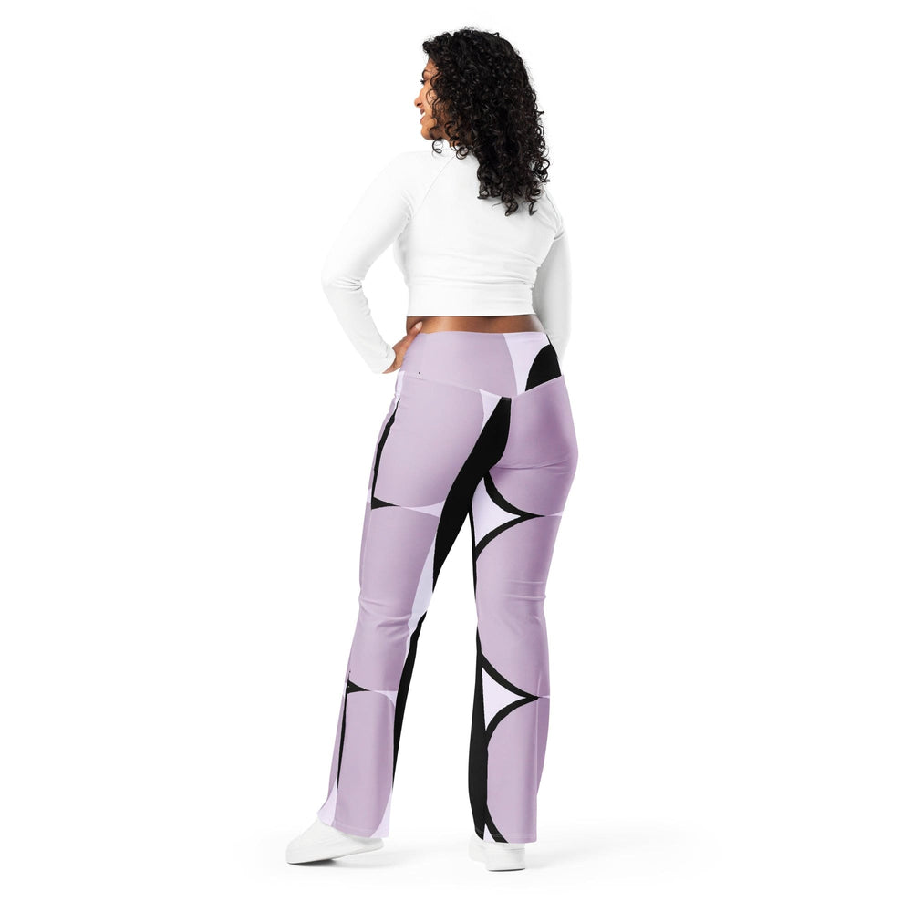 Womens Flare Leggings - Geometric Lavender and Black Pattern
