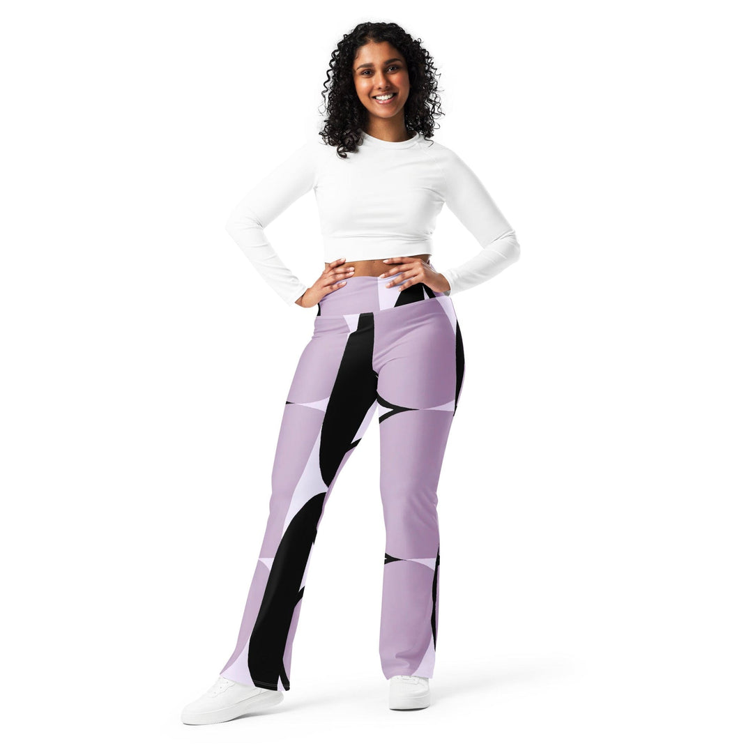 Womens Flare Leggings - Geometric Lavender and Black Pattern