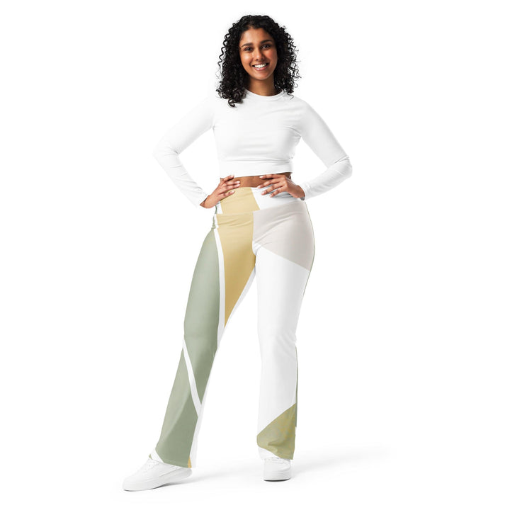 Womens Flare Leggings - Green Abstract Geometric Pattern