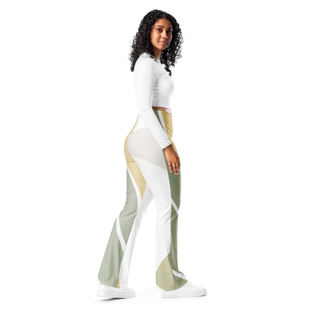 Womens Flare Leggings - Green Abstract Geometric Pattern