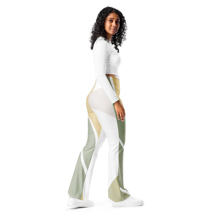 Womens Flare Leggings - Green Abstract Geometric Pattern