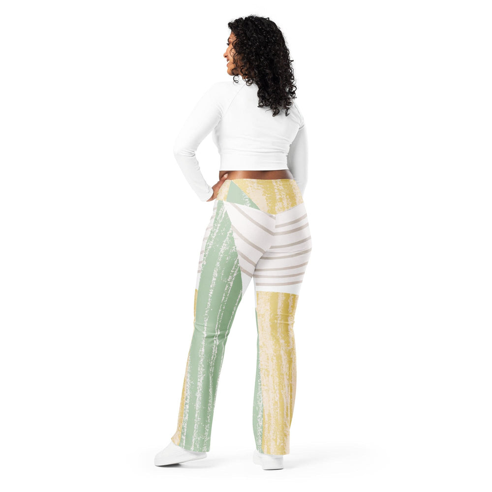 Womens Flare Leggings - Green Textured Boho Pattern