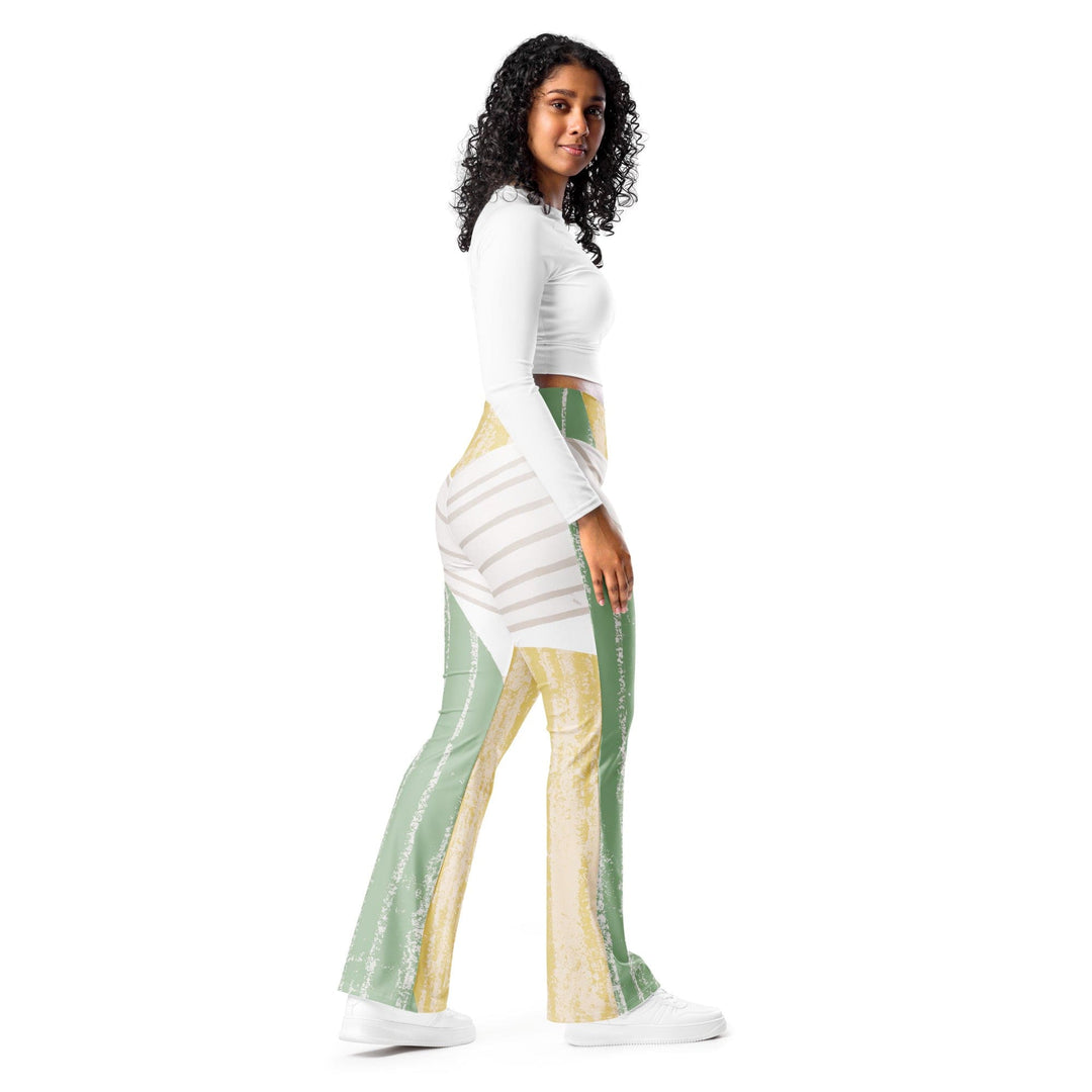 Womens Flare Leggings - Green Textured Boho Pattern