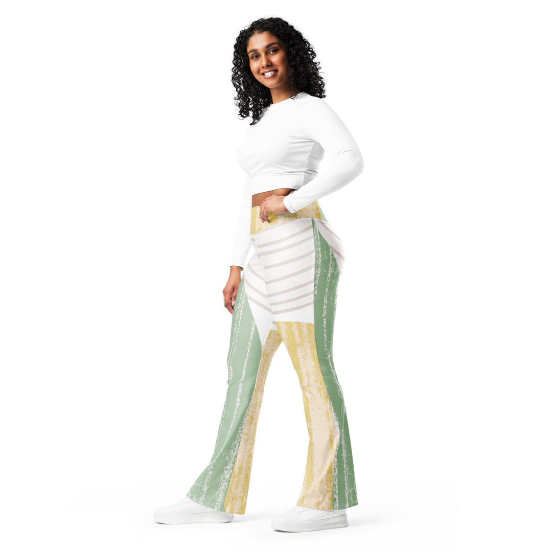 Womens Flare Leggings - Green Textured Boho Pattern