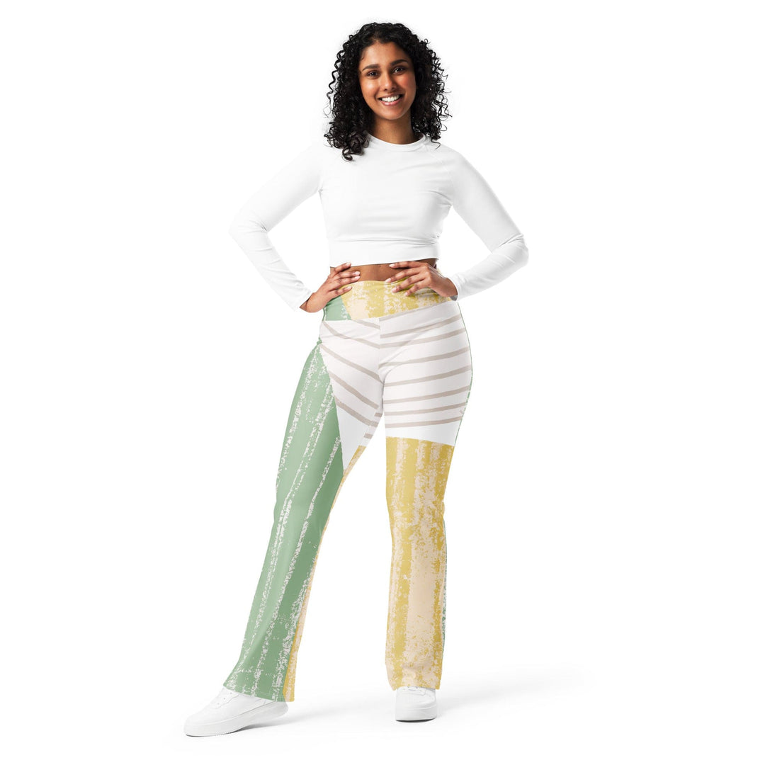 Womens Flare Leggings - Green Textured Boho Pattern