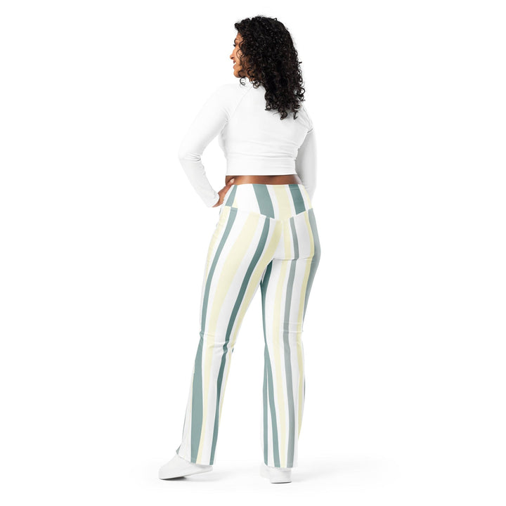 Womens Flare Leggings - Green Yellow Geometric Lines