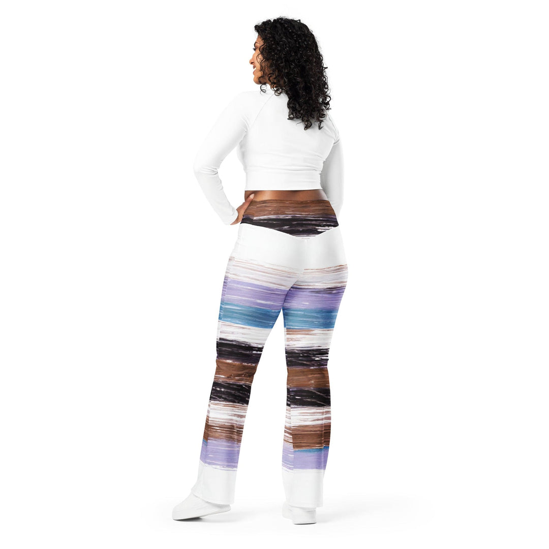 Womens Flare Leggings - Lavender Black Brown Rustic Pattern