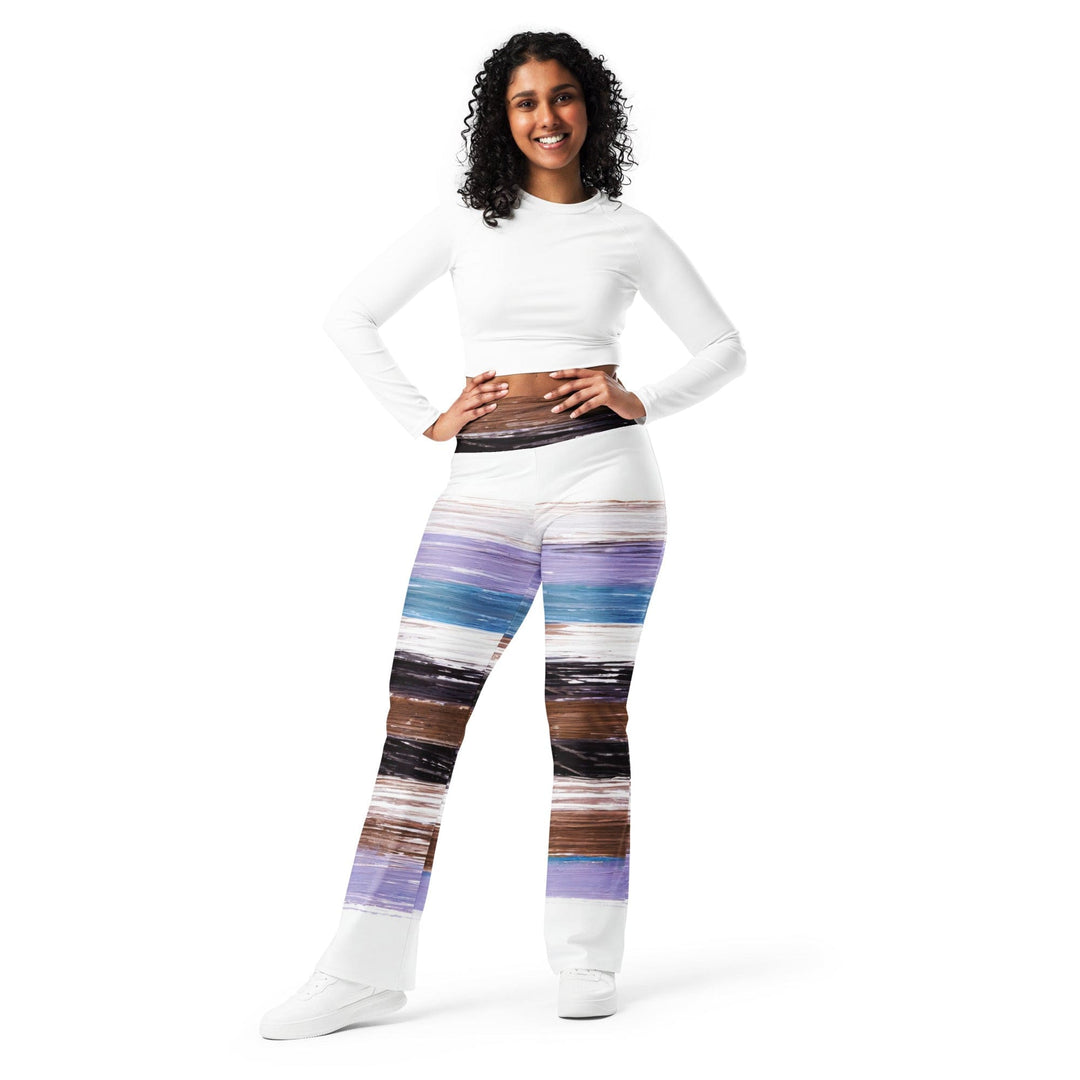 Womens Flare Leggings - Lavender Black Brown Rustic Pattern