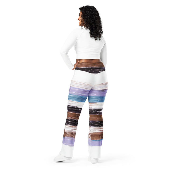 Womens Flare Leggings - Lavender Black Brown Rustic Pattern