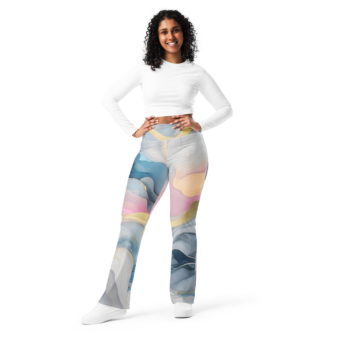 Womens Flare Leggings - Marble Cloud of Grey Pink Blue 72067