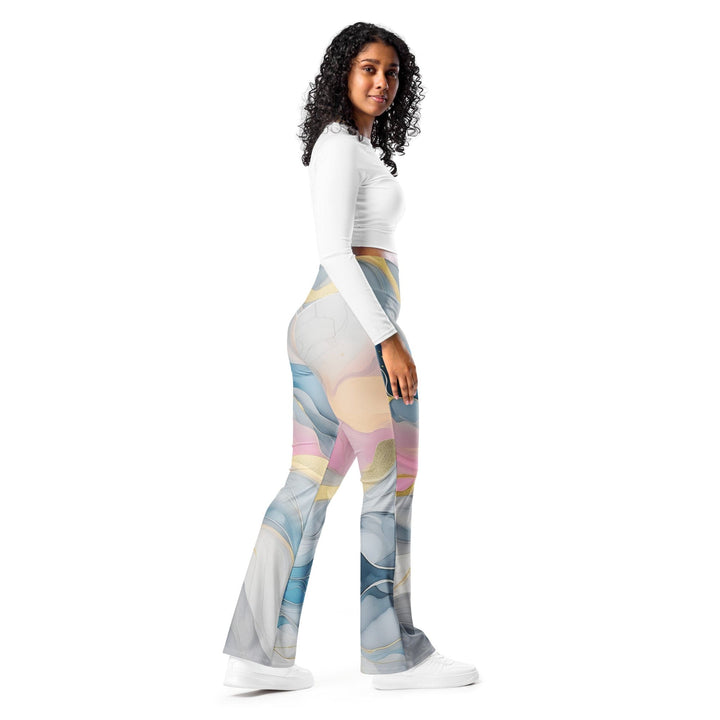 Womens Flare Leggings - Marble Cloud of Grey Pink Blue 72067