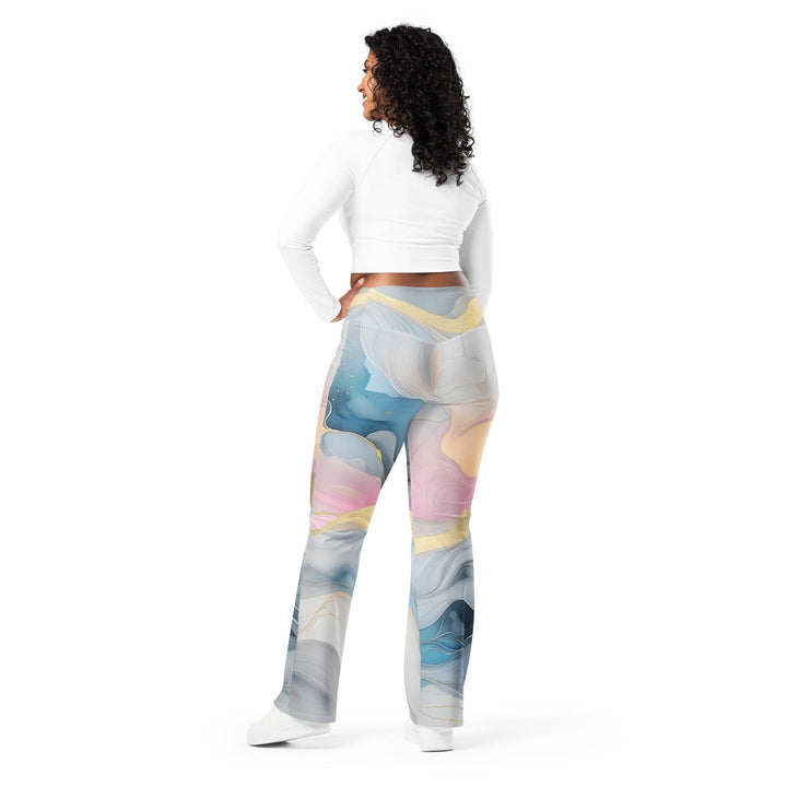 Womens Flare Leggings - Marble Cloud of Grey Pink Blue 72067
