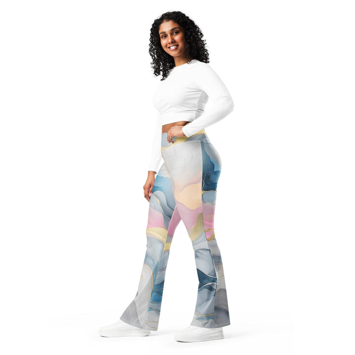 Womens Flare Leggings - Marble Cloud of Grey Pink Blue 72067