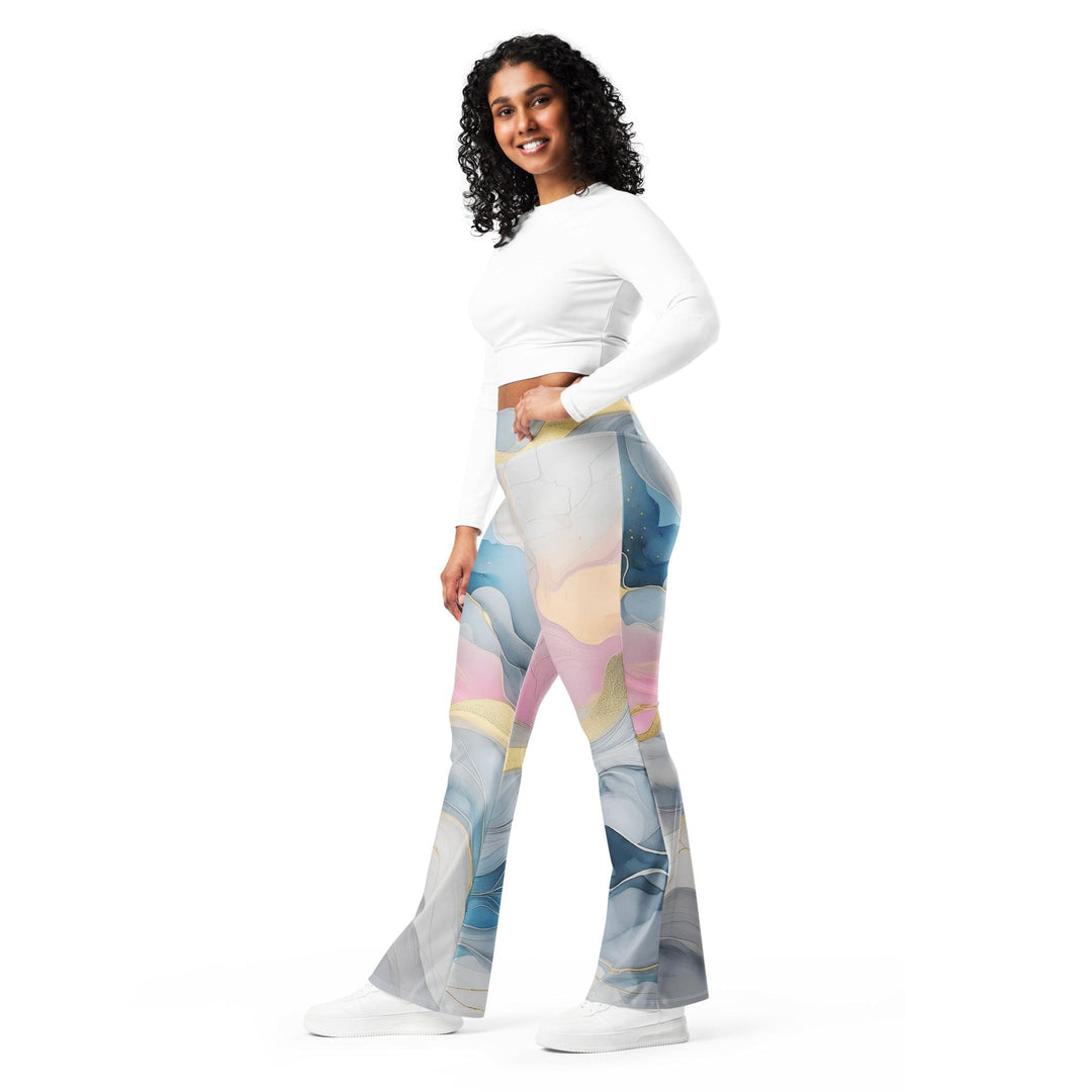 Womens Flare Leggings - Marble Cloud of Grey Pink Blue 72067