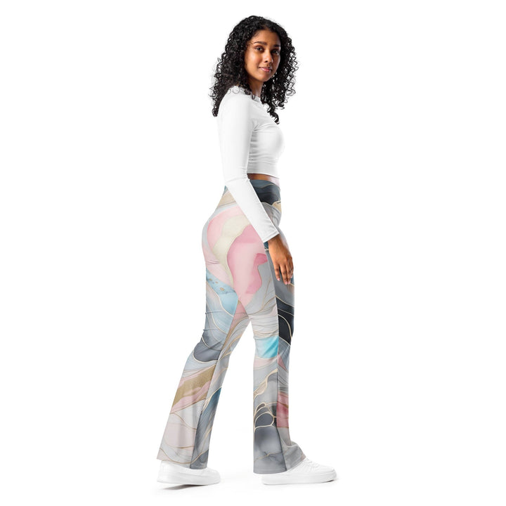 Womens Flare Leggings - Marble Cloud of Grey Pink Blue 82395