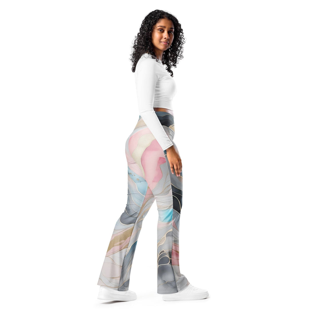 Womens Flare Leggings - Marble Cloud of Grey Pink Blue 82395