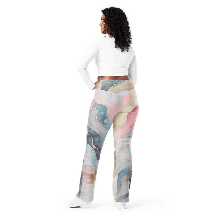 Womens Flare Leggings - Marble Cloud of Grey Pink Blue 82395
