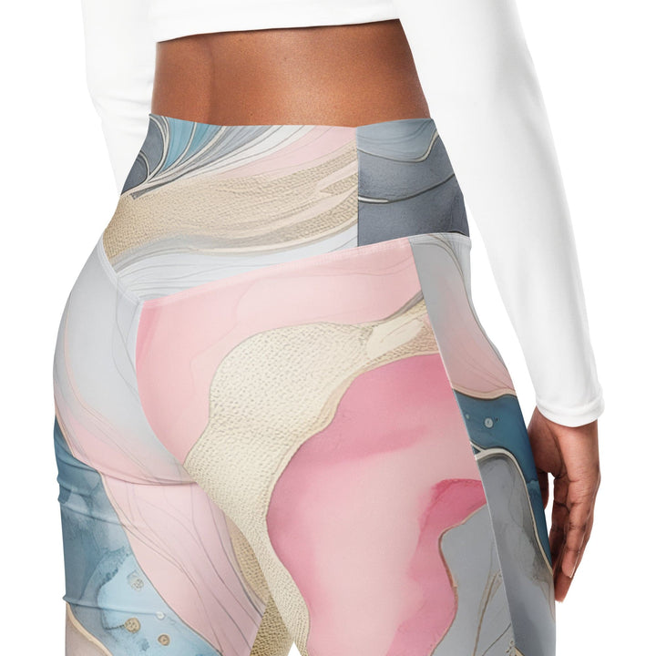 Womens Flare Leggings - Marble Cloud of Grey Pink Blue 82395