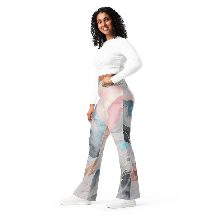 Womens Flare Leggings - Marble Cloud of Grey Pink Blue 82395