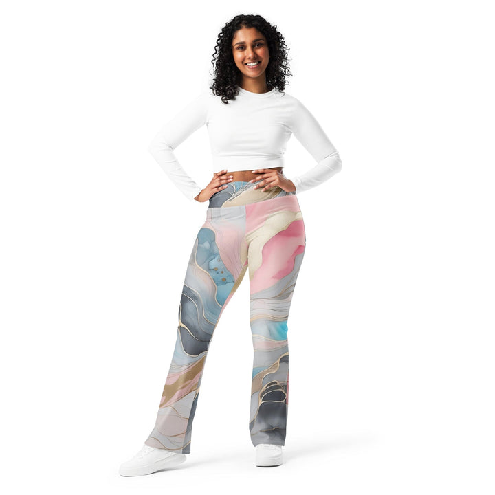 Womens Flare Leggings - Marble Cloud of Grey Pink Blue 82395