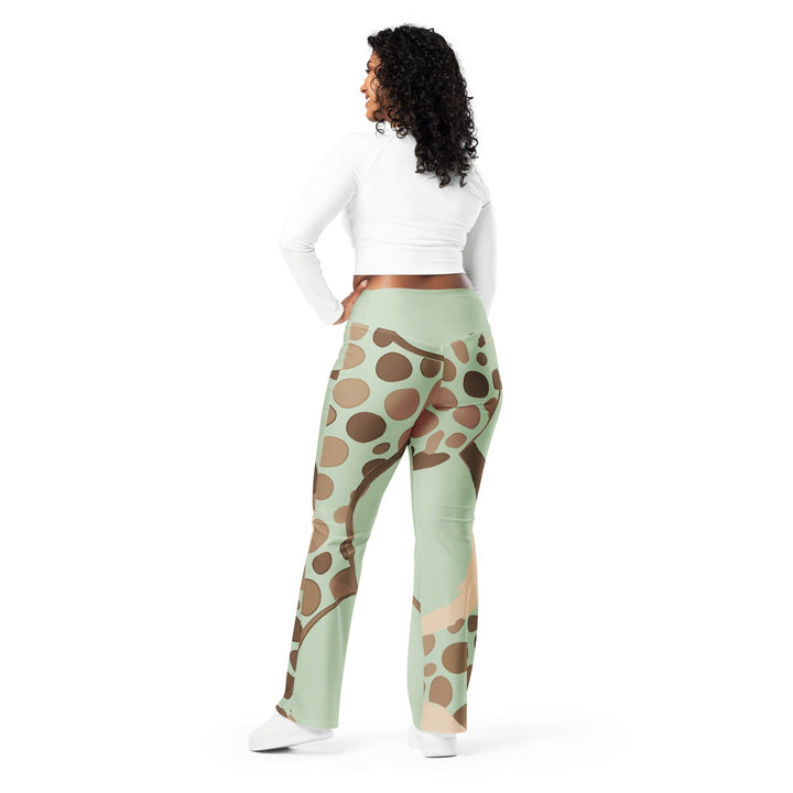 Womens Flare Leggings - Green Beige Spotted Print