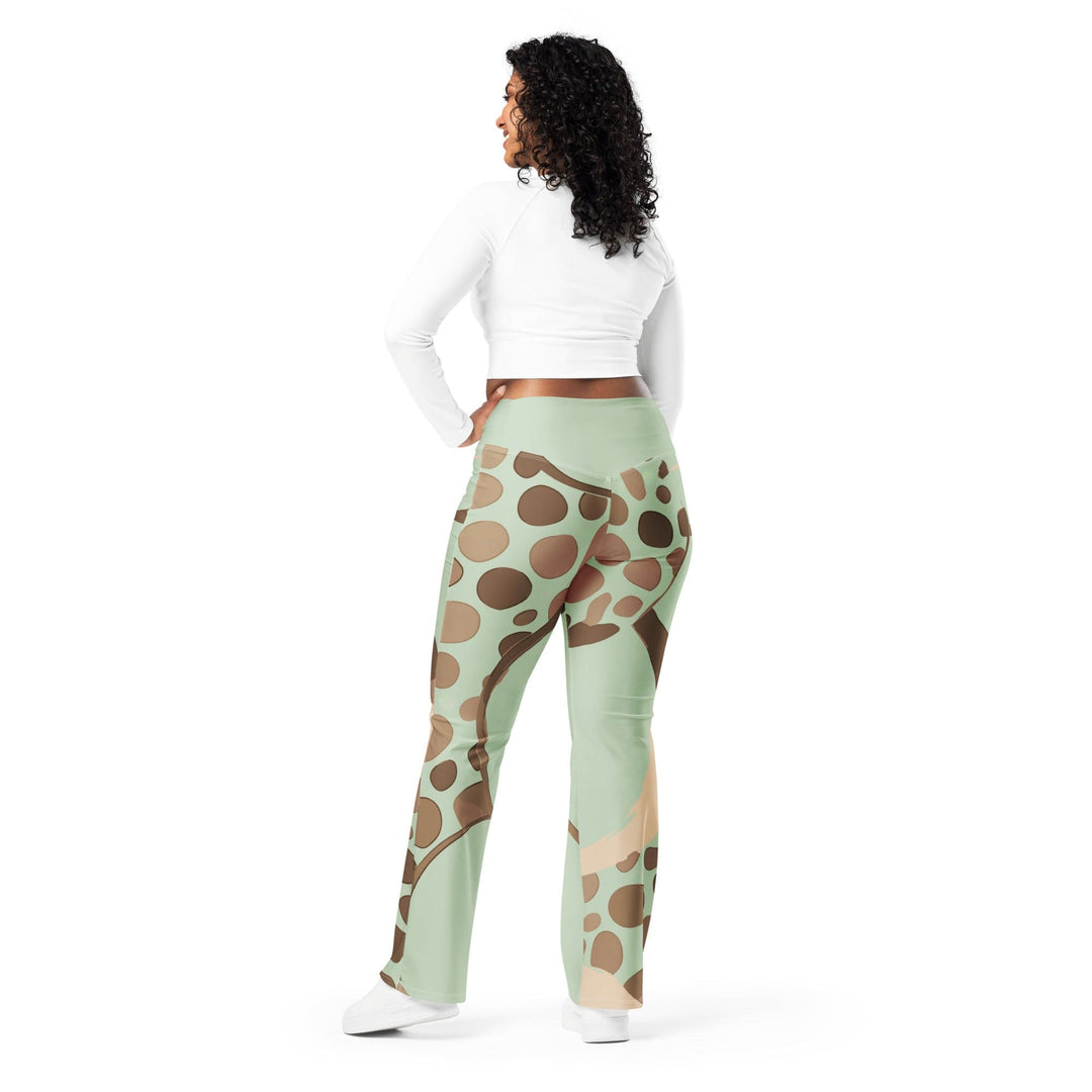 Womens Flare Leggings - Green Beige Spotted Print
