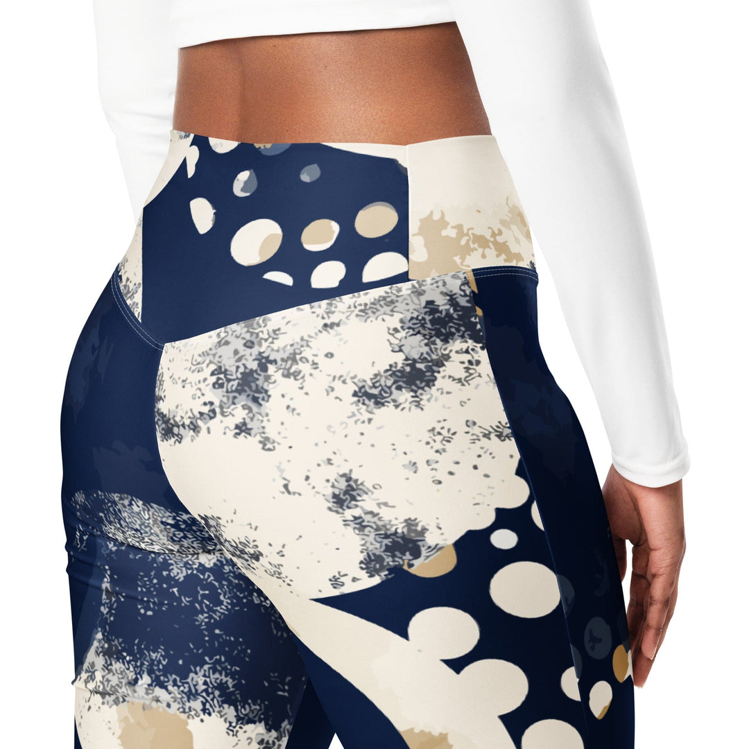 Womens Flare Leggings - Blue Beige Spotted Print