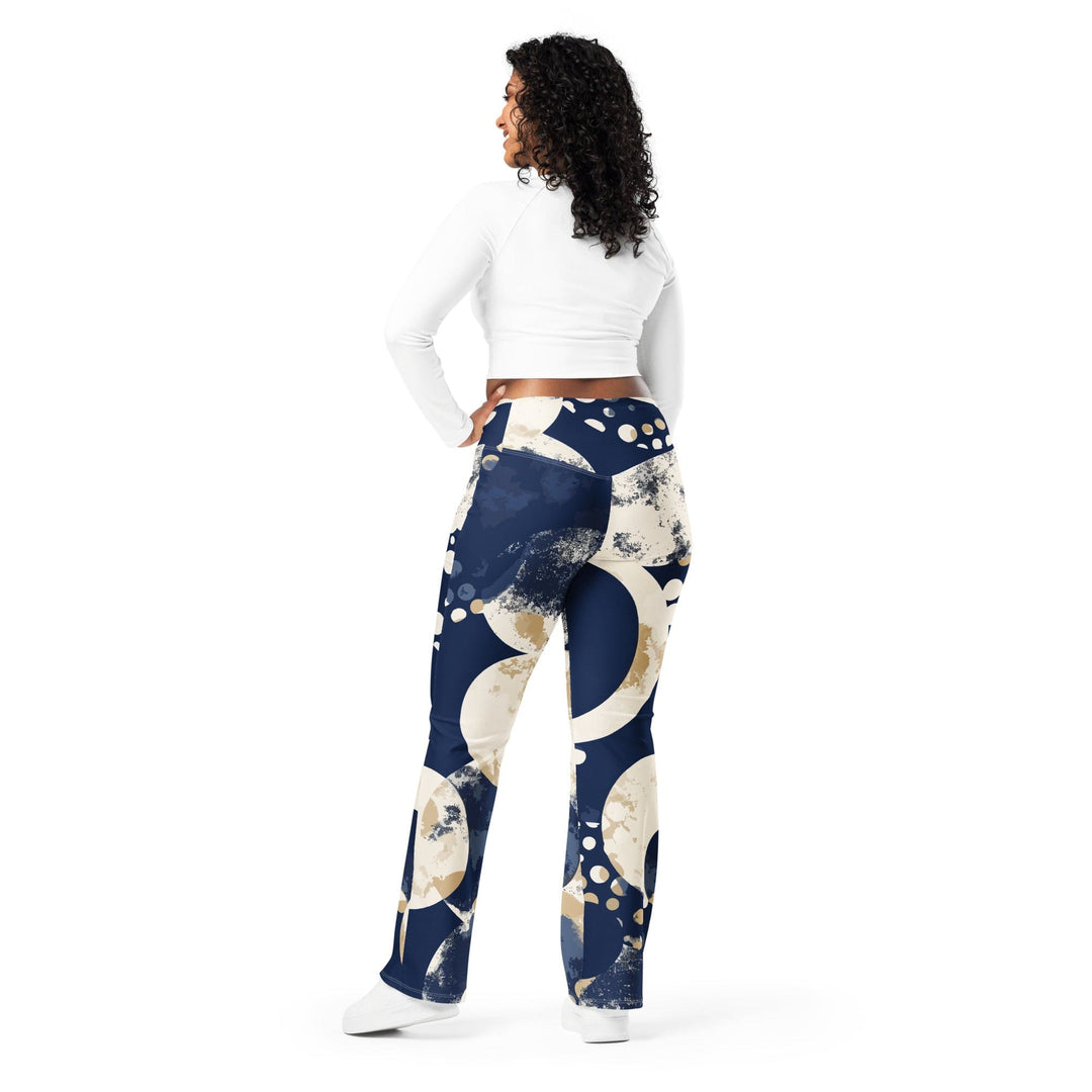 Womens Flare Leggings - Blue Beige Spotted Print